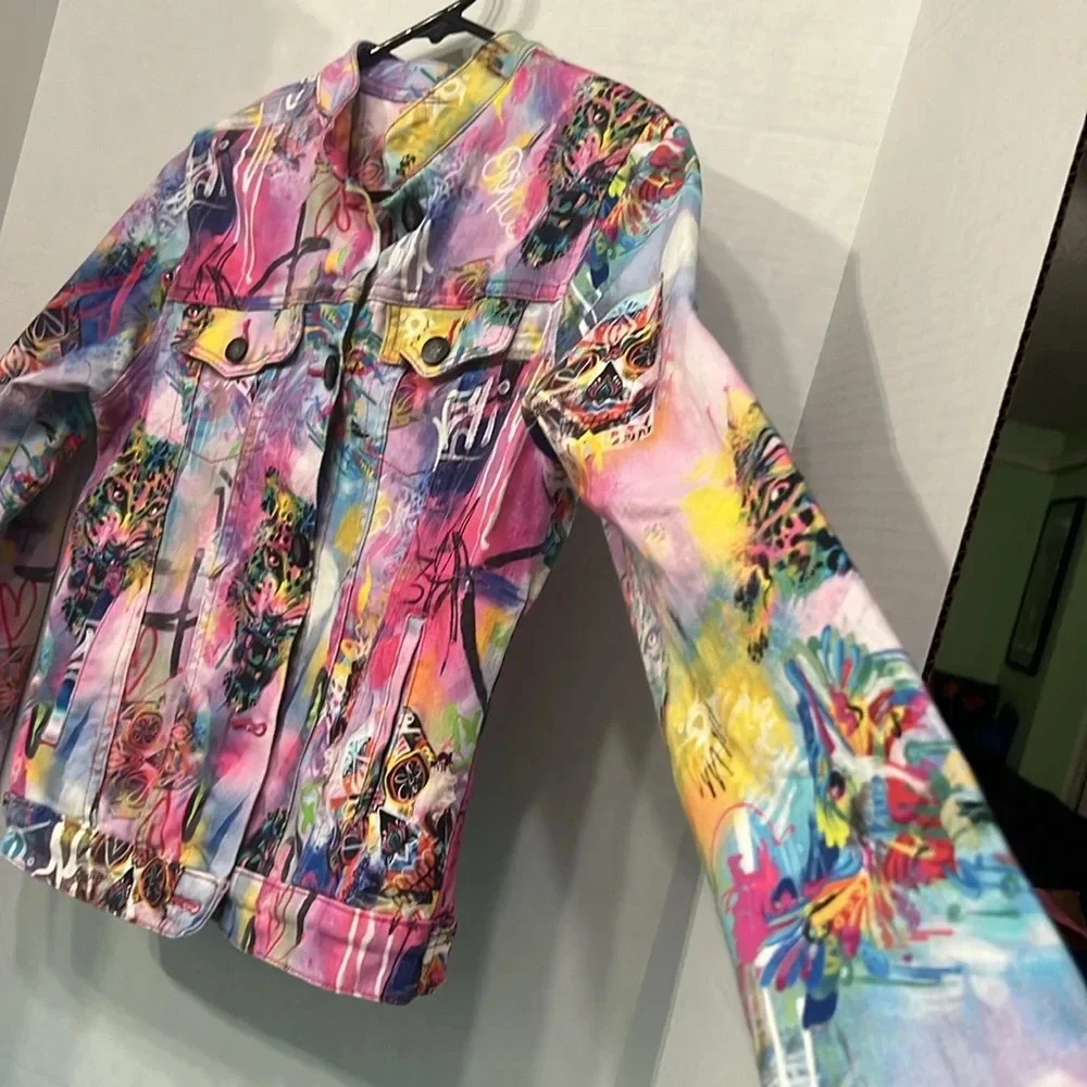 Ay Güey Jaguar & Skull Denim Jacket Artistic Colorful Size Small Edgy Streetwear - Picture 4 of 10